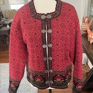 Elegant Red Patterned Cardigan